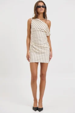 Sweetheart Mini Dress Cream Polka