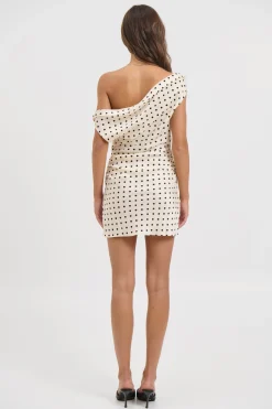 Sweetheart Mini Dress Cream Polka