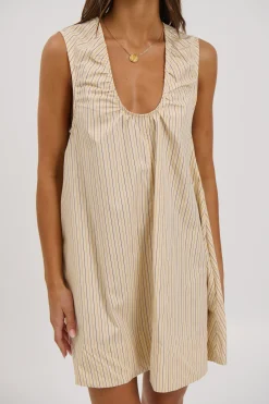 Sydney Mini Dress Beige Stripe