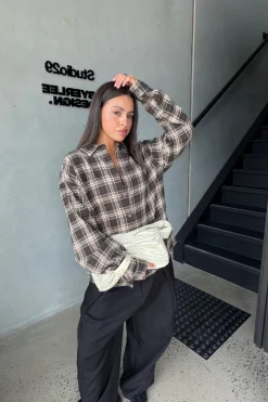Unisex Brooklyn Check Shirt Brown