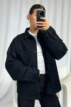 Unisex Drop Shoulder Denim Shirt Black