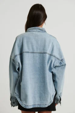Unisex Drop Shoulder Denim Shirt Ocean