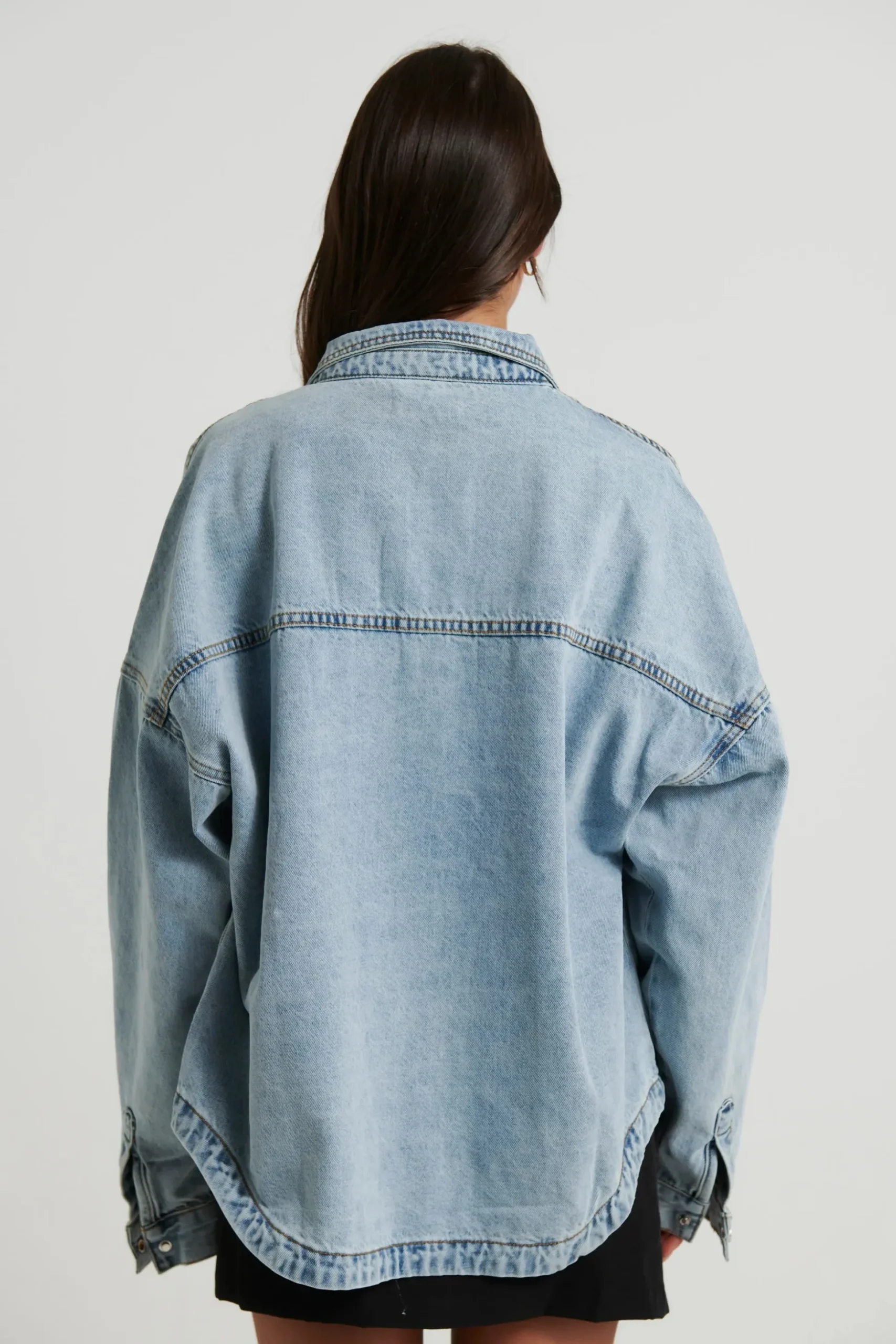 Unisex Drop Shoulder Denim Shirt Ocean