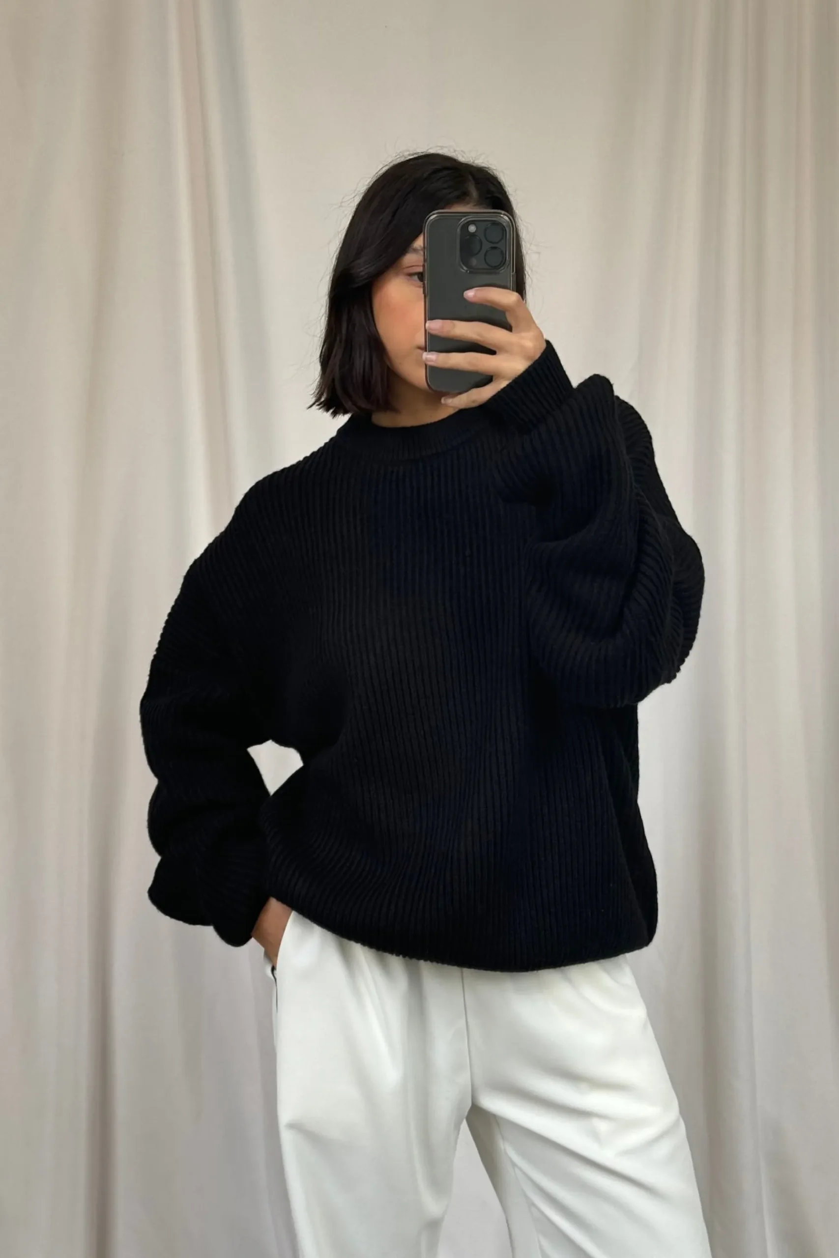 Unisex Drop Sleeve Heavy Knit Black