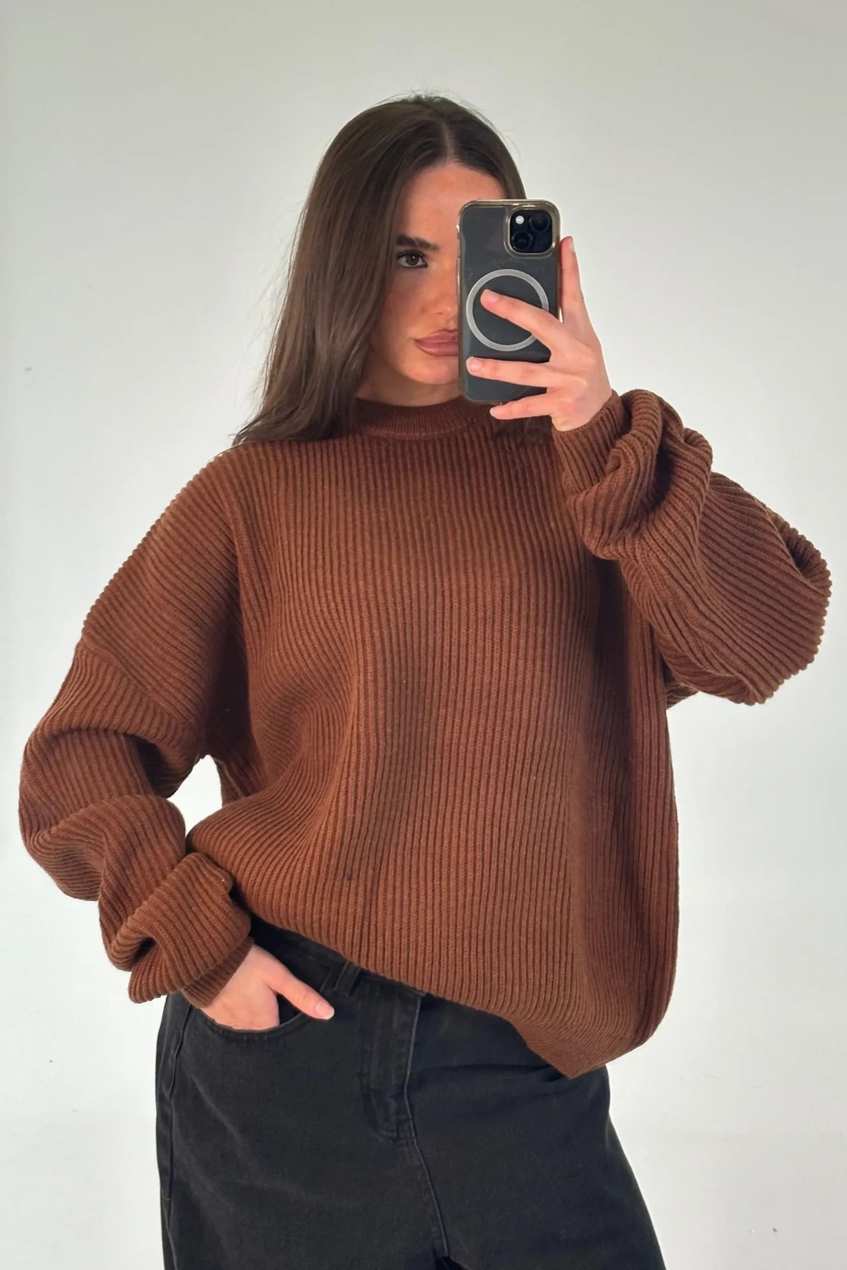 Unisex Drop Sleeve Heavy Knit Choc