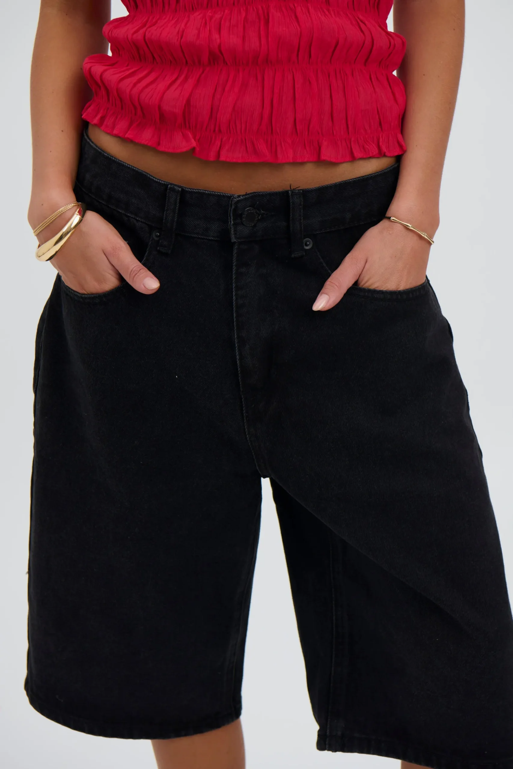 Unisex Flint Baggy Denim Jort Black