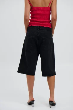 Unisex Flint Baggy Denim Jort Black