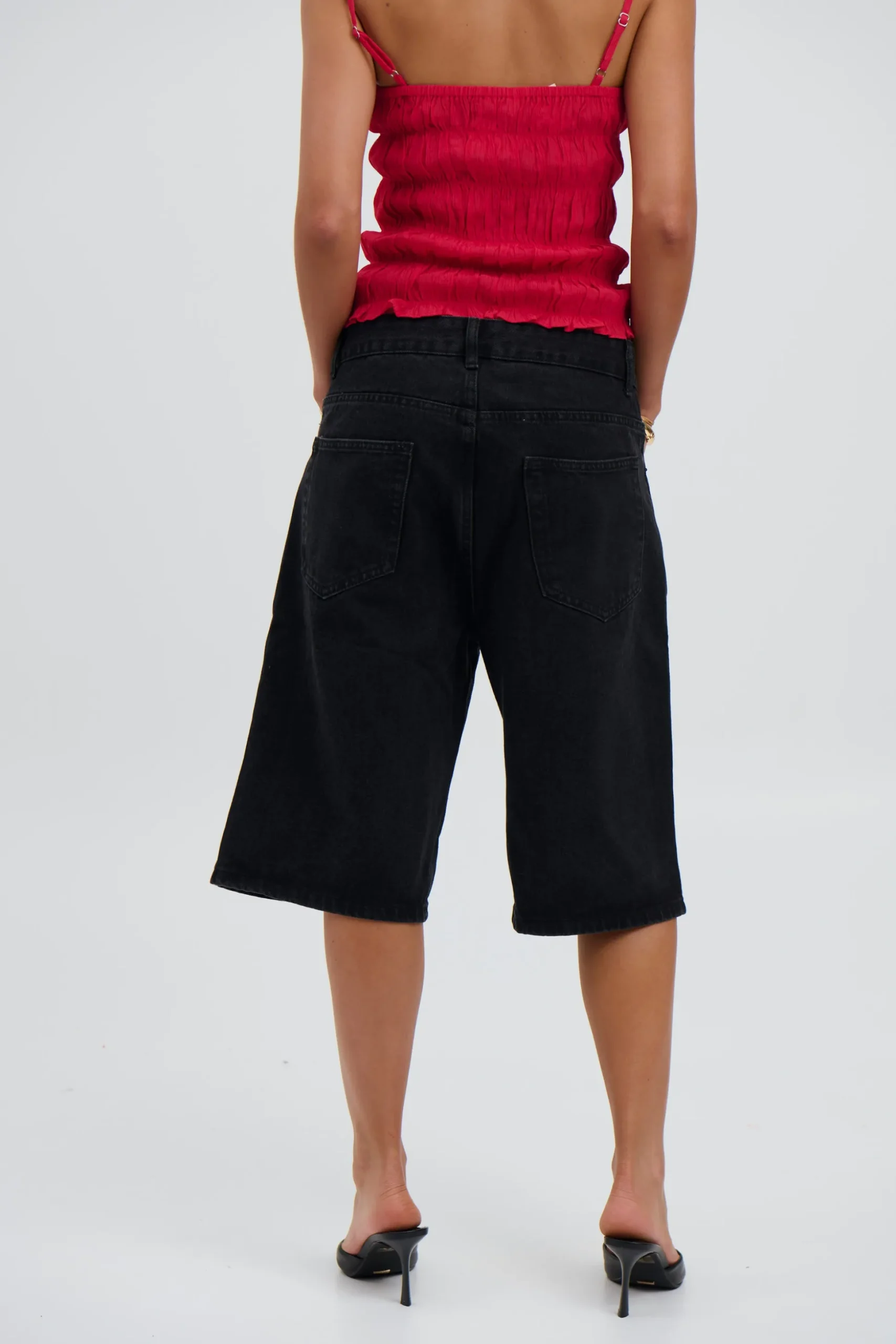 Unisex Flint Baggy Denim Jort Black