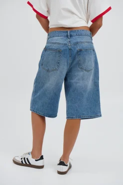 Unisex Flint Baggy Denim Jort Mid Blue