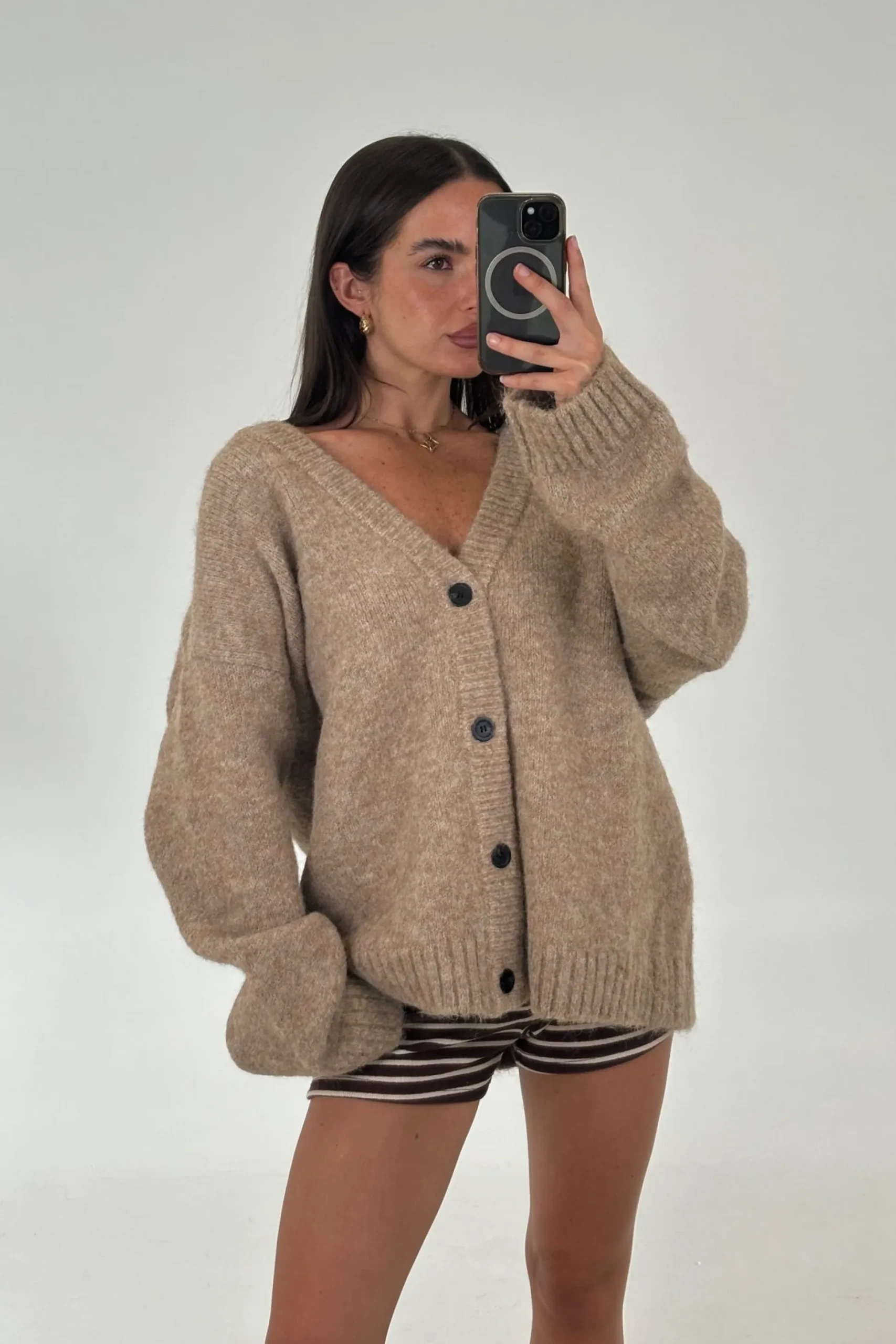 Unisex Knitted Oversize Cardigan Camel