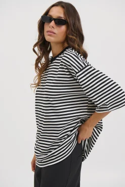 Unisex Lesley Stripe Crew Tee Black