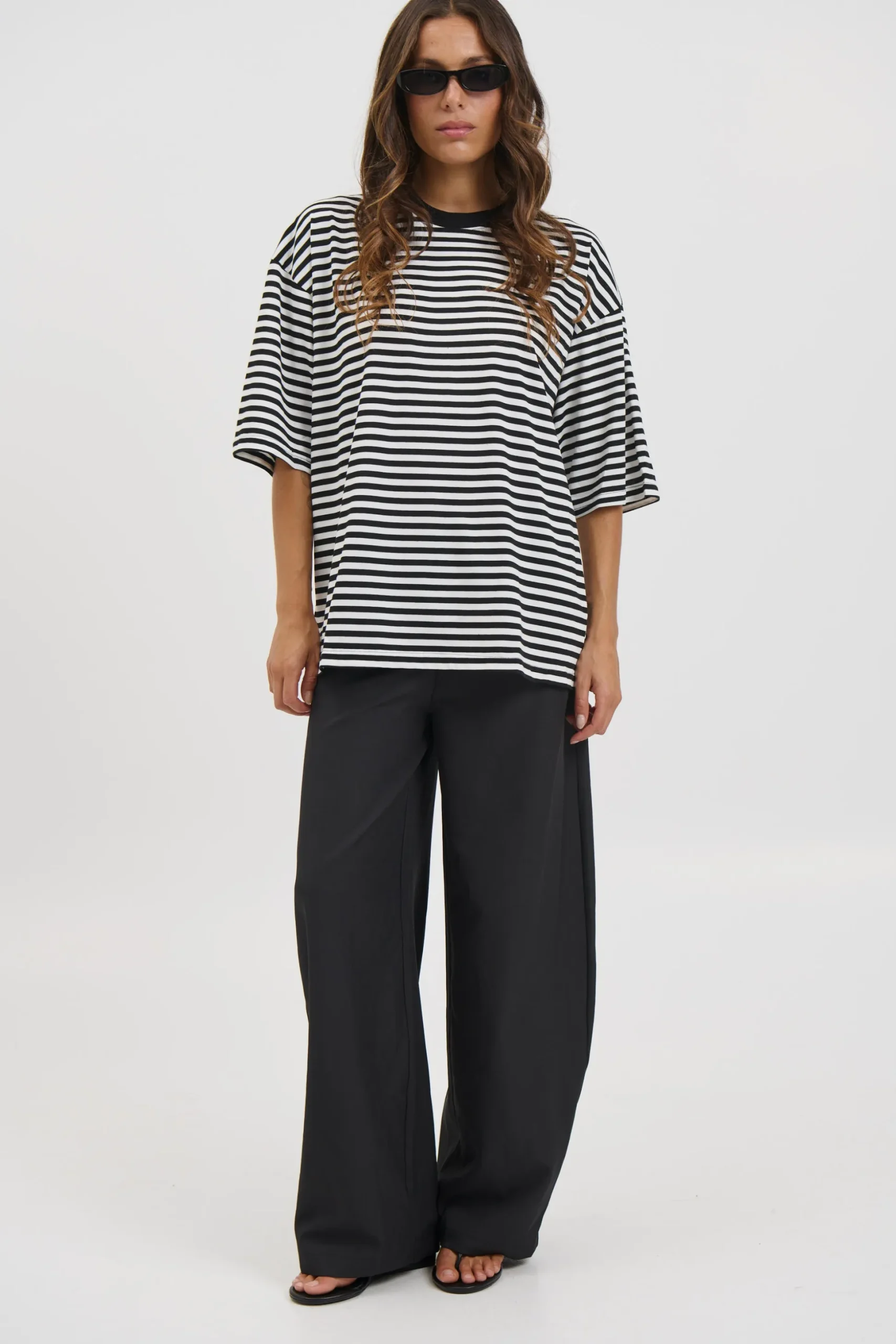 Unisex Lesley Stripe Crew Tee Black