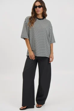 Unisex Lesley Stripe Crew Tee Black
