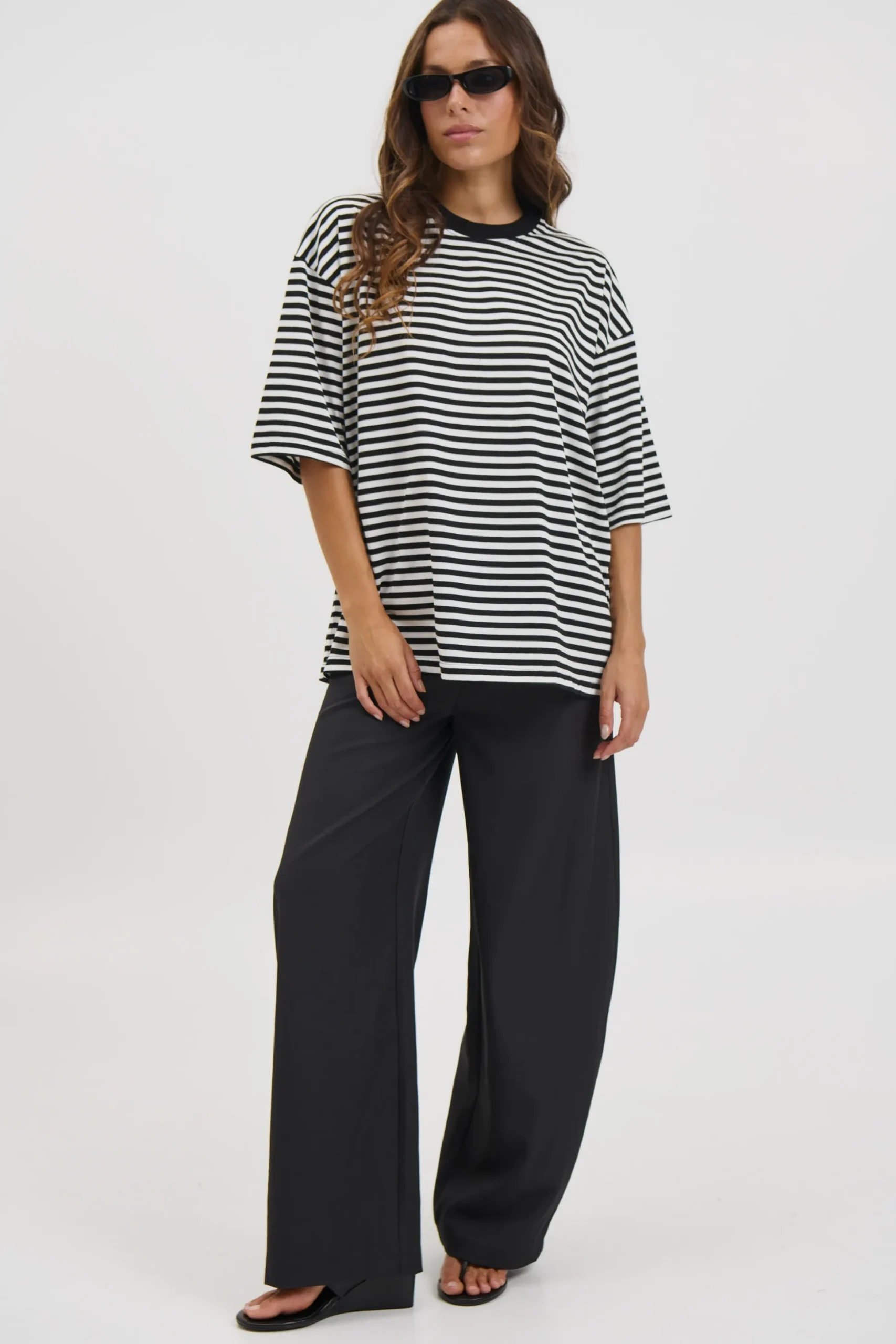 Unisex Lesley Stripe Crew Tee Black
