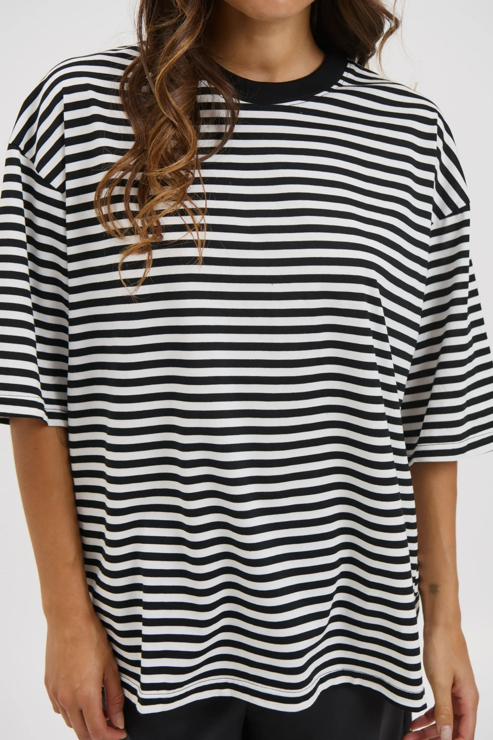 Unisex Lesley Stripe Crew Tee Black