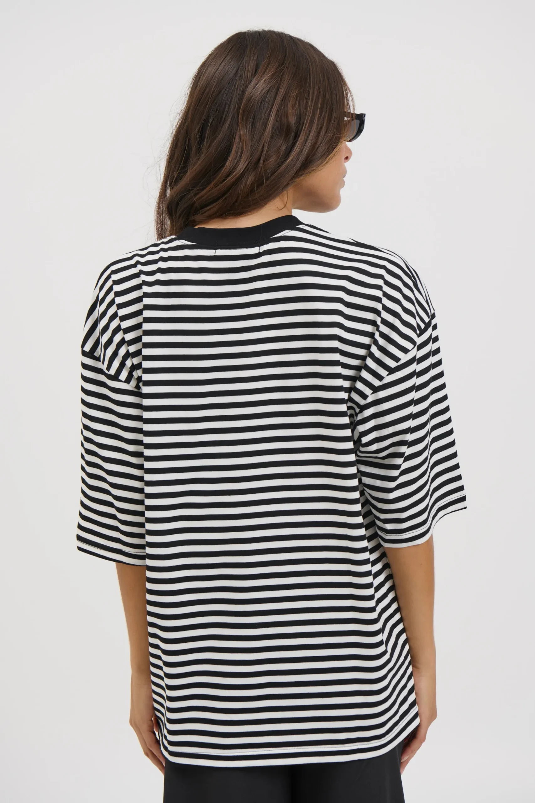 Unisex Lesley Stripe Crew Tee Black