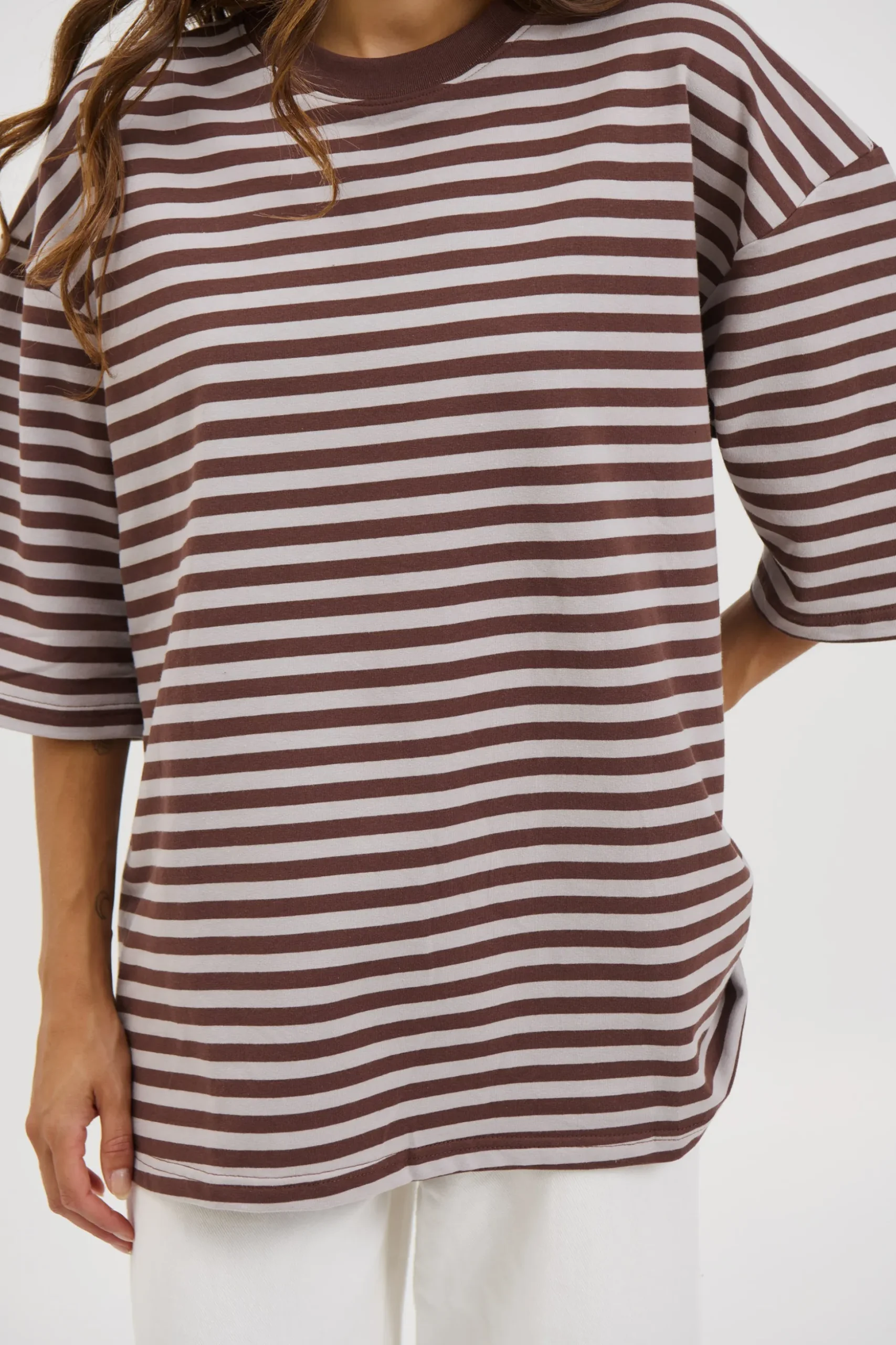 Unisex Lesley Stripe Crew Tee Choc