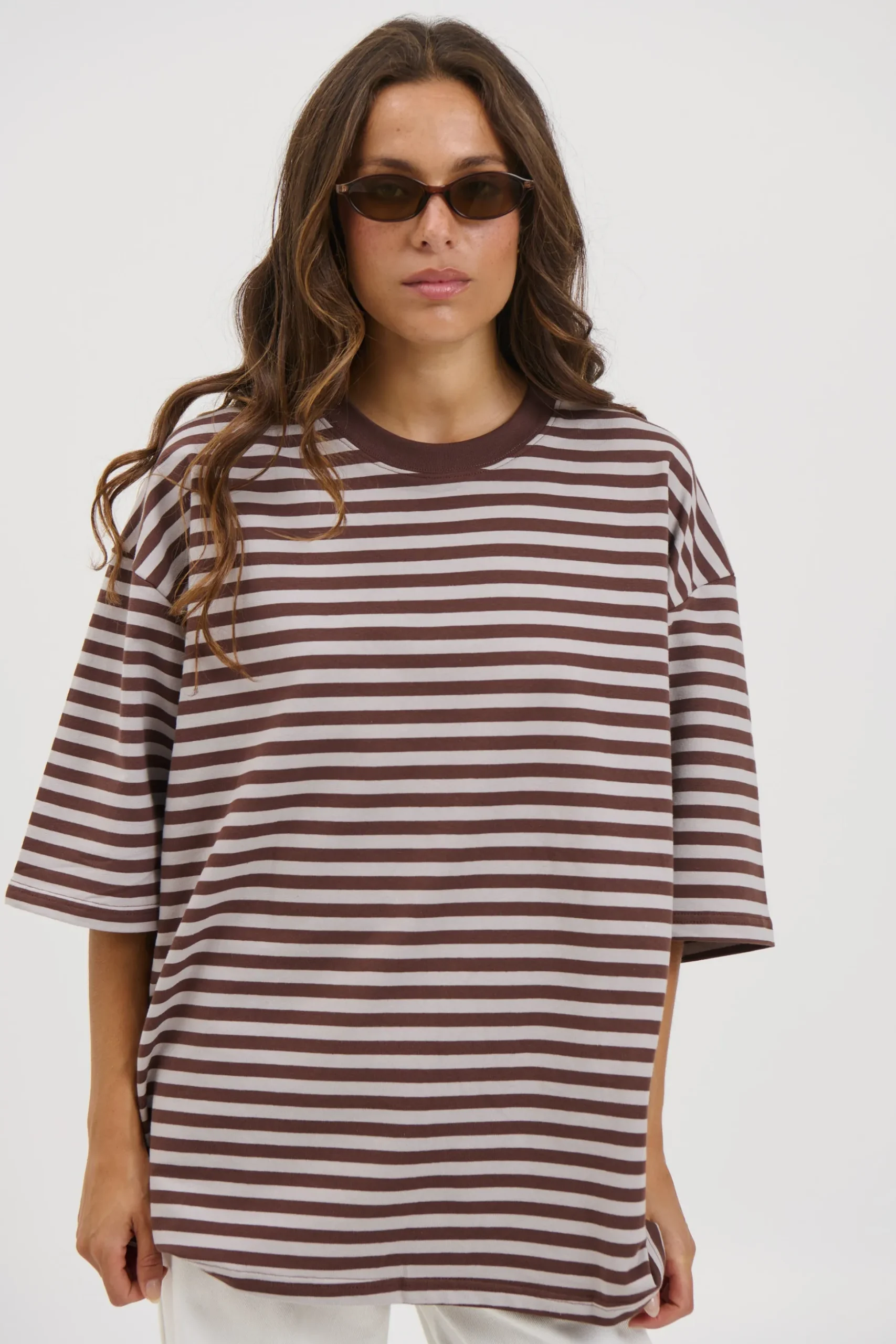 Unisex Lesley Stripe Crew Tee Choc