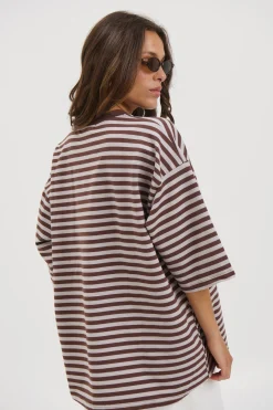 Unisex Lesley Stripe Crew Tee Choc