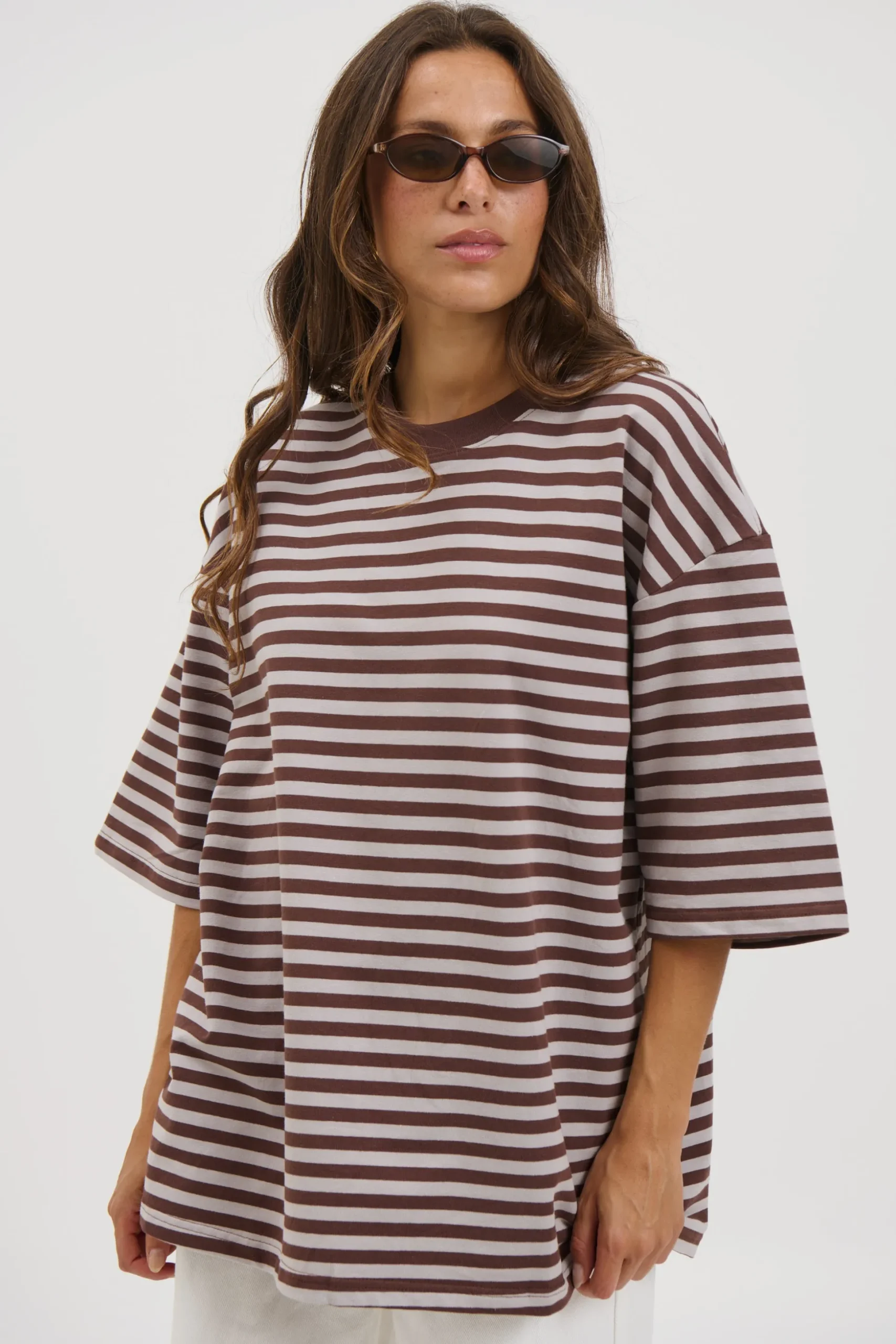 Unisex Lesley Stripe Crew Tee Choc