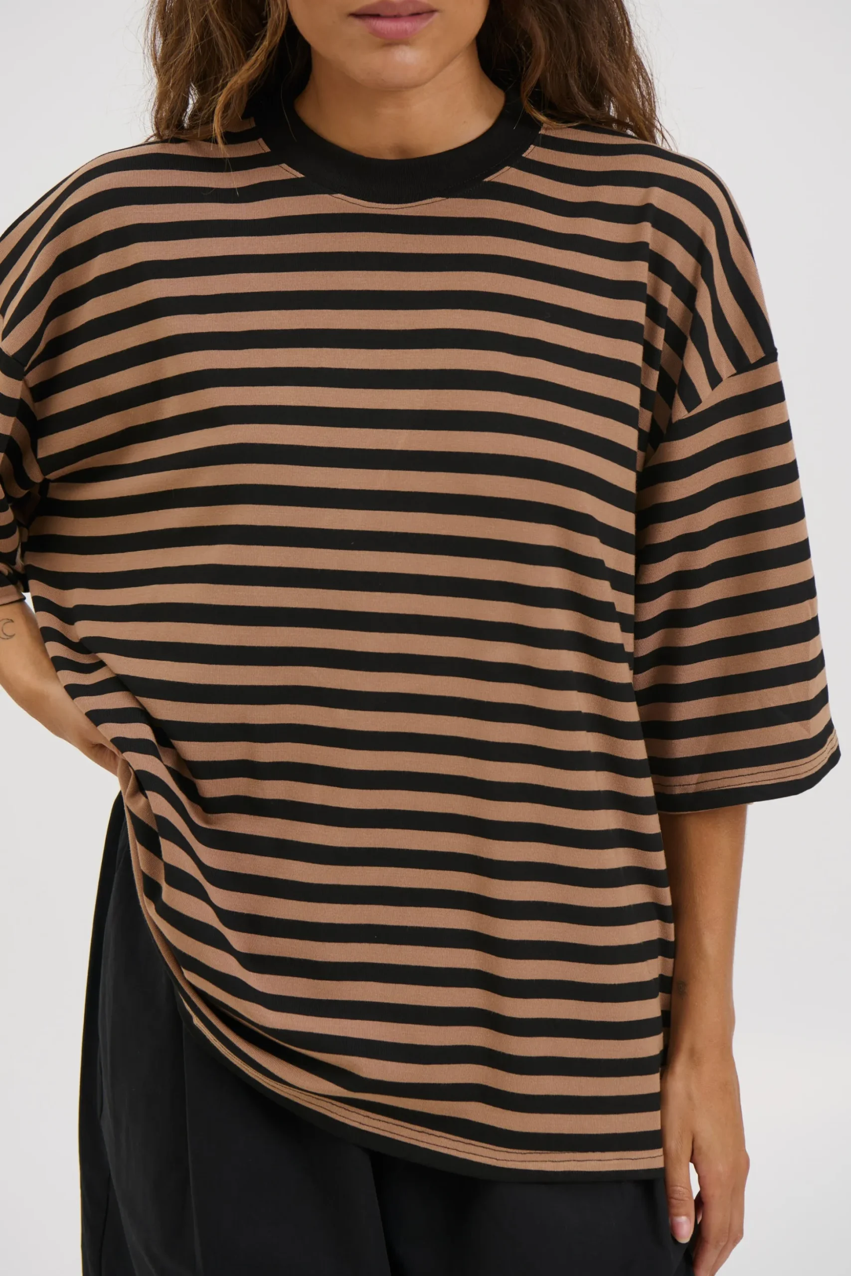 Unisex Lesley Stripe Crew Tee Mocha