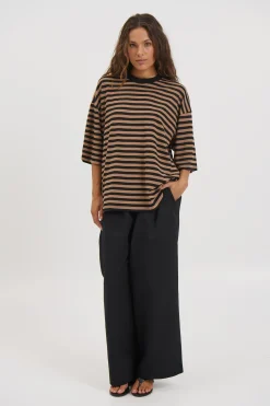 Unisex Lesley Stripe Crew Tee Mocha