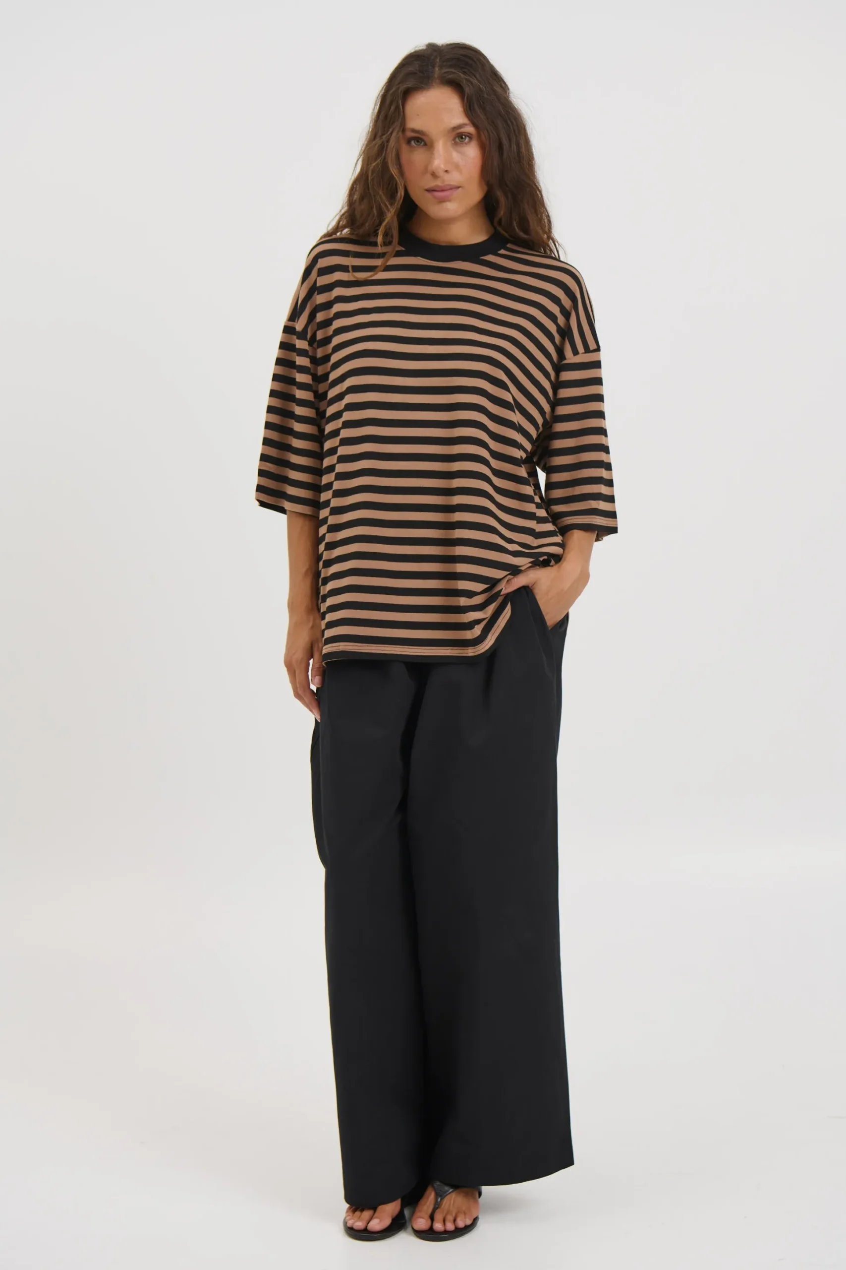 Unisex Lesley Stripe Crew Tee Mocha