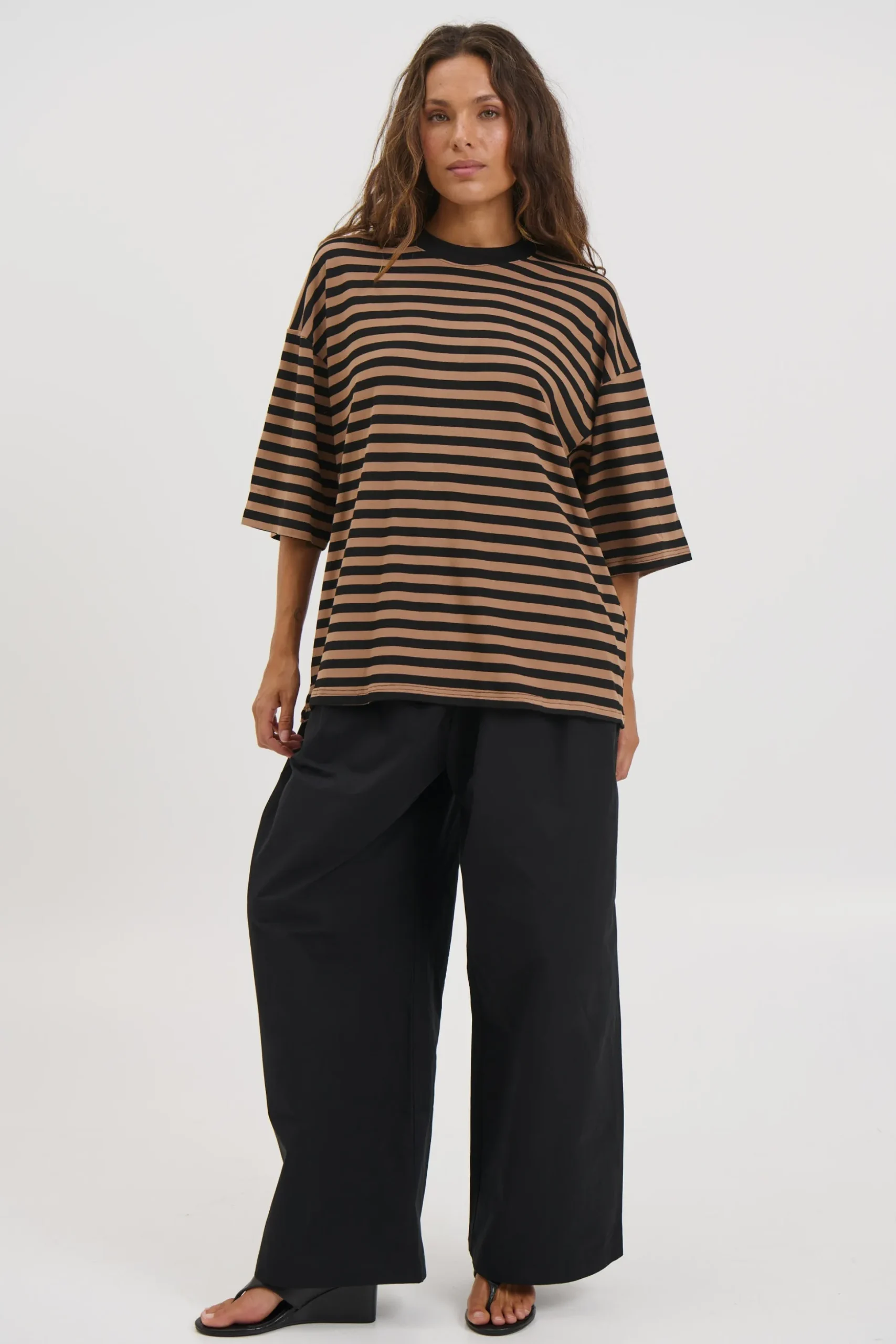 Unisex Lesley Stripe Crew Tee Mocha