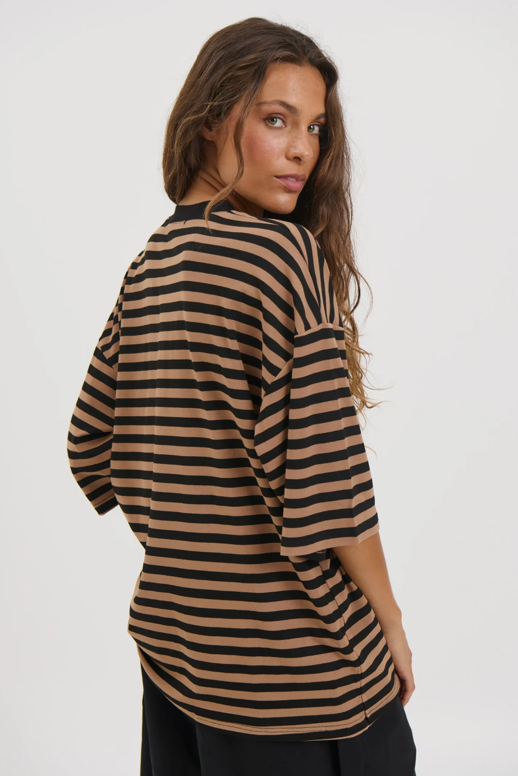 Unisex Lesley Stripe Crew Tee Mocha