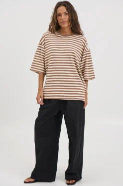 Unisex Lesley Stripe Crew Tee Milk Chocolate
