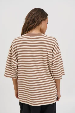 Unisex Lesley Stripe Crew Tee Milk Chocolate