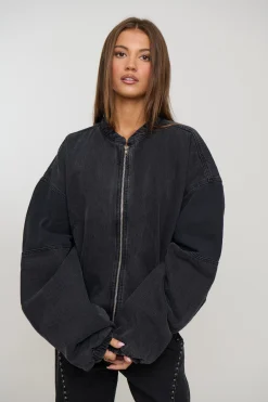 Unisex Panelled Denim Bomber Black