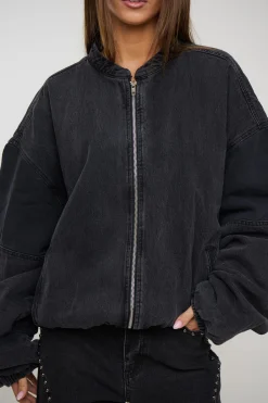 Unisex Panelled Denim Bomber Black