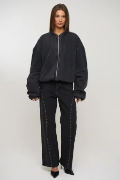 Unisex Panelled Denim Bomber Black