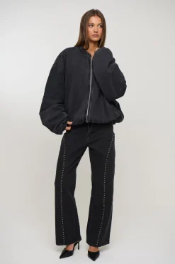 Unisex Panelled Denim Bomber Black