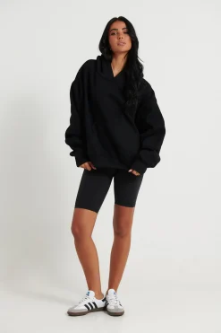 Unisex Roman Cropped Drop Hoodie Black