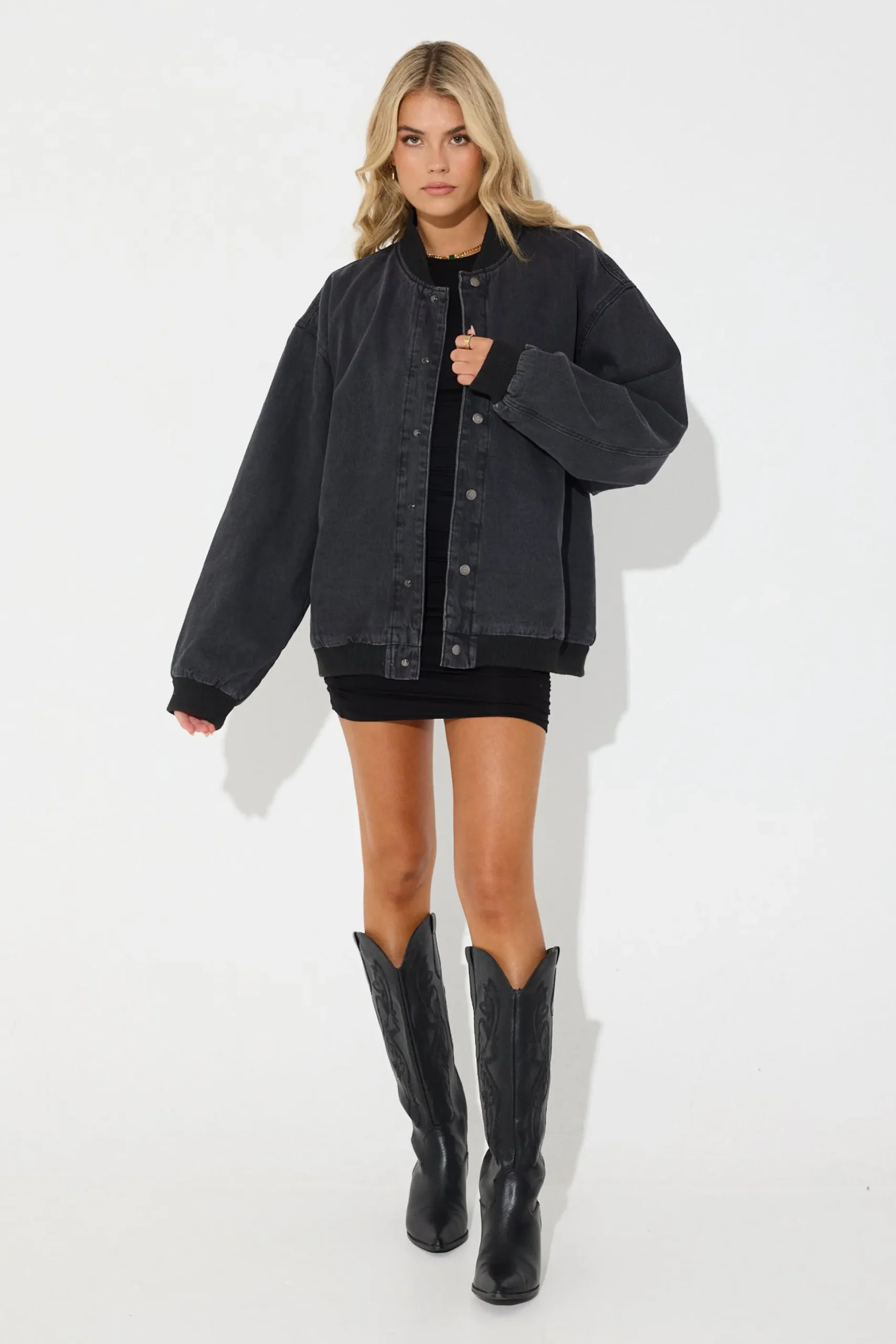 Unisex Vintage Bomber Denim Jacket Black