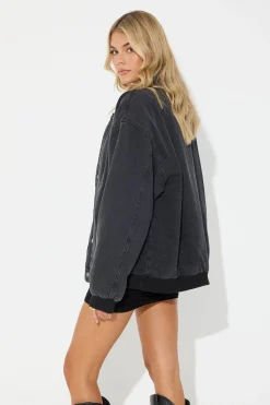 Unisex Vintage Bomber Denim Jacket Black