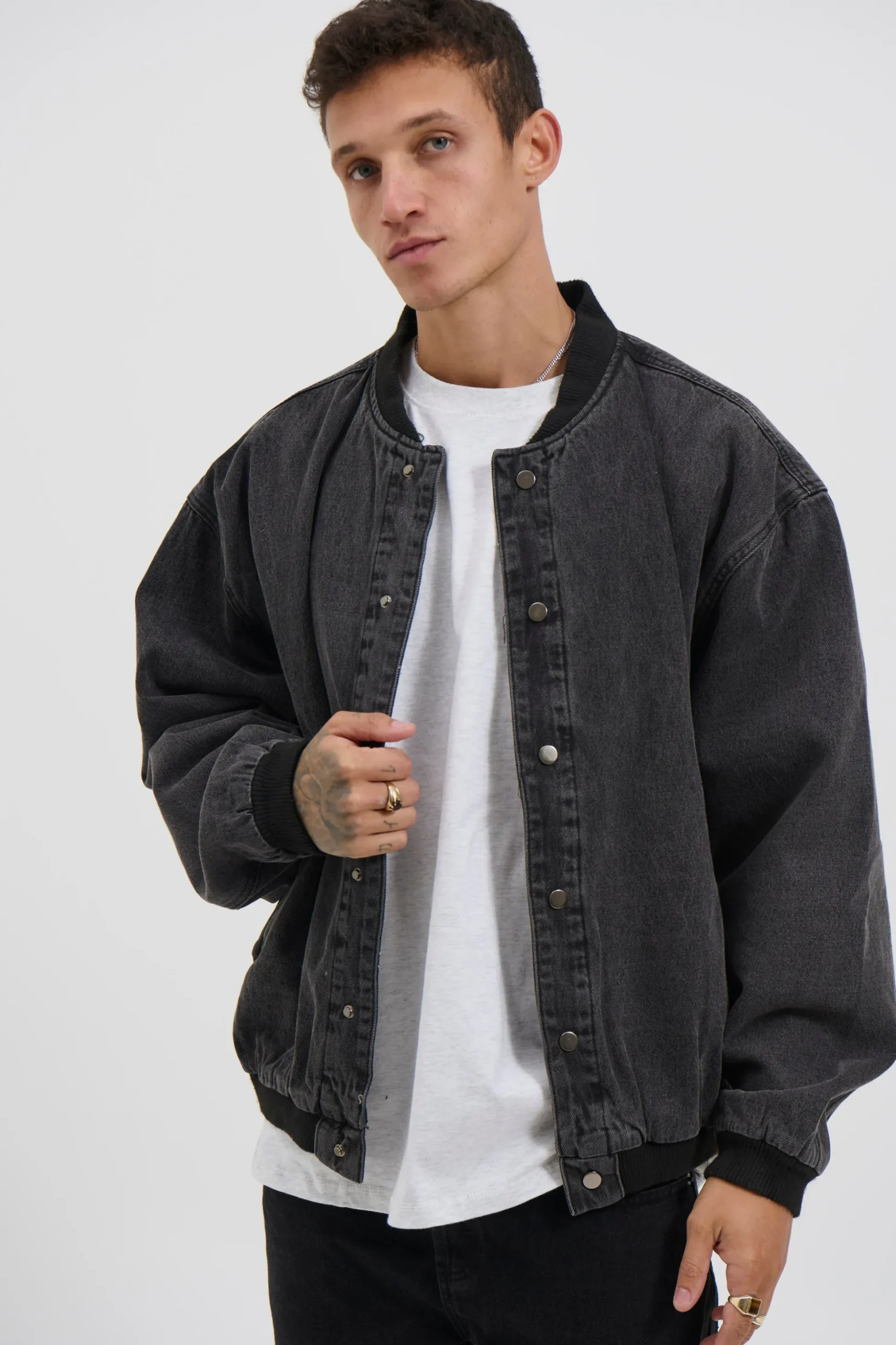 Vintage Bomber Denim Jacket Black