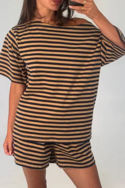 Zena Off The Shoulder Tee Sand Stripe