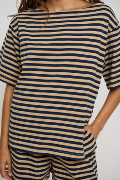 Zena Off The Shoulder Tee Sand Stripe