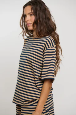 Zena Off The Shoulder Tee Sand Stripe